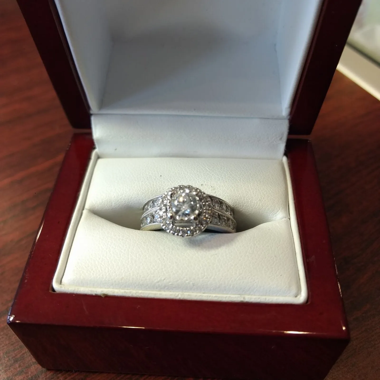 Diamond halo engagement ring at Triple Diamond